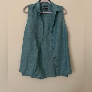 Jones New York JNY 100% Linen Blue Sleeveless Button Down Top Shirt M